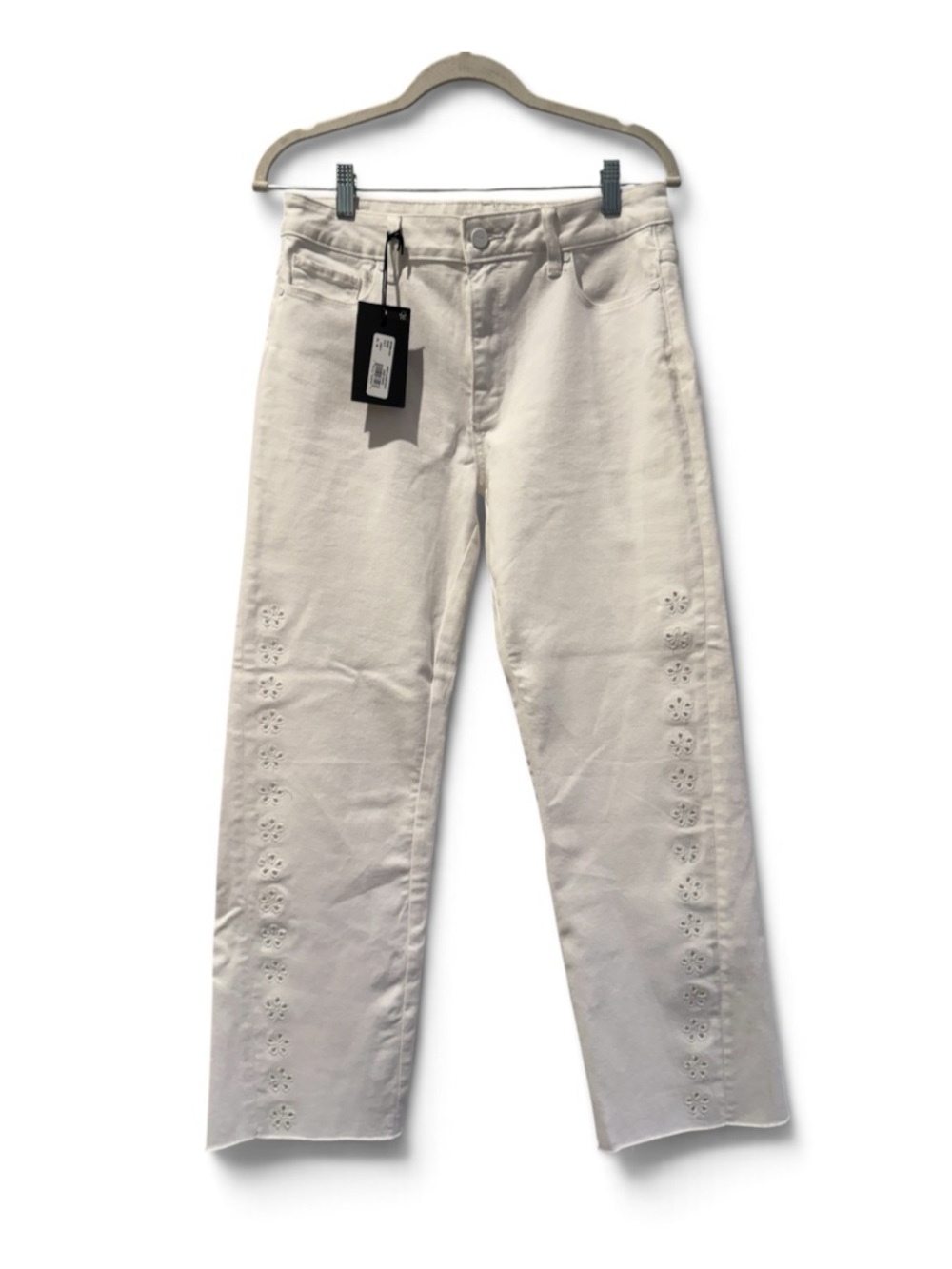 Paige White Embroidered Straight-Leg Jeans